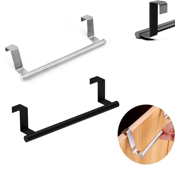 Towel Bar Holder,Portable Non-Slip Cabinet Rack,Stainless Steel Over Door Towel Rack,2pack Kitchen Hanging Rack for Doors,Cabinet(Black Silver)