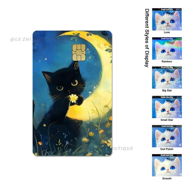 Cute Black Cat Cartoon PVC Film Skin Sticker for Debit Card Credit Bank Card Sticker Shining Rainbow Stars Love Card Sticker