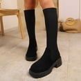 thumbnail image 2 of Women's Knee High Thick Sole Knitted Stretch Long Boots with Round Toe Mid Heel for Autumn and Winter Fashion, 2 of 9