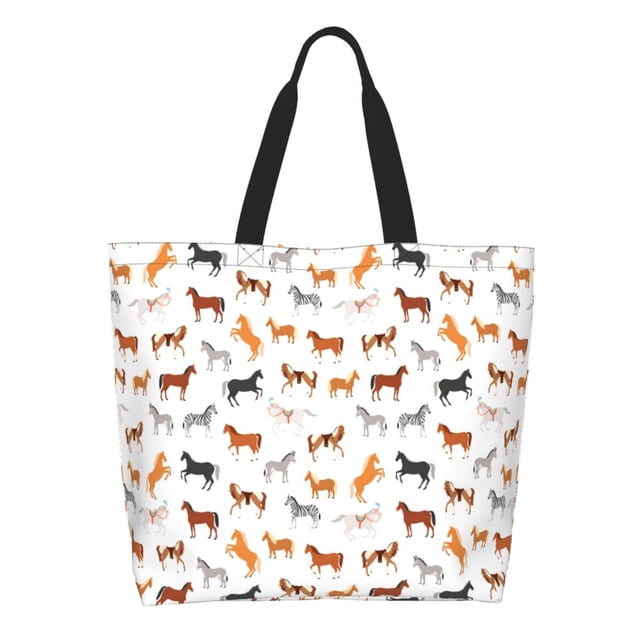 Balery Horses Bolsa Tote Estilo Estético con Cremalleras, Bolsa de Hombro, Bolsa de Compras Grande y Plegable
