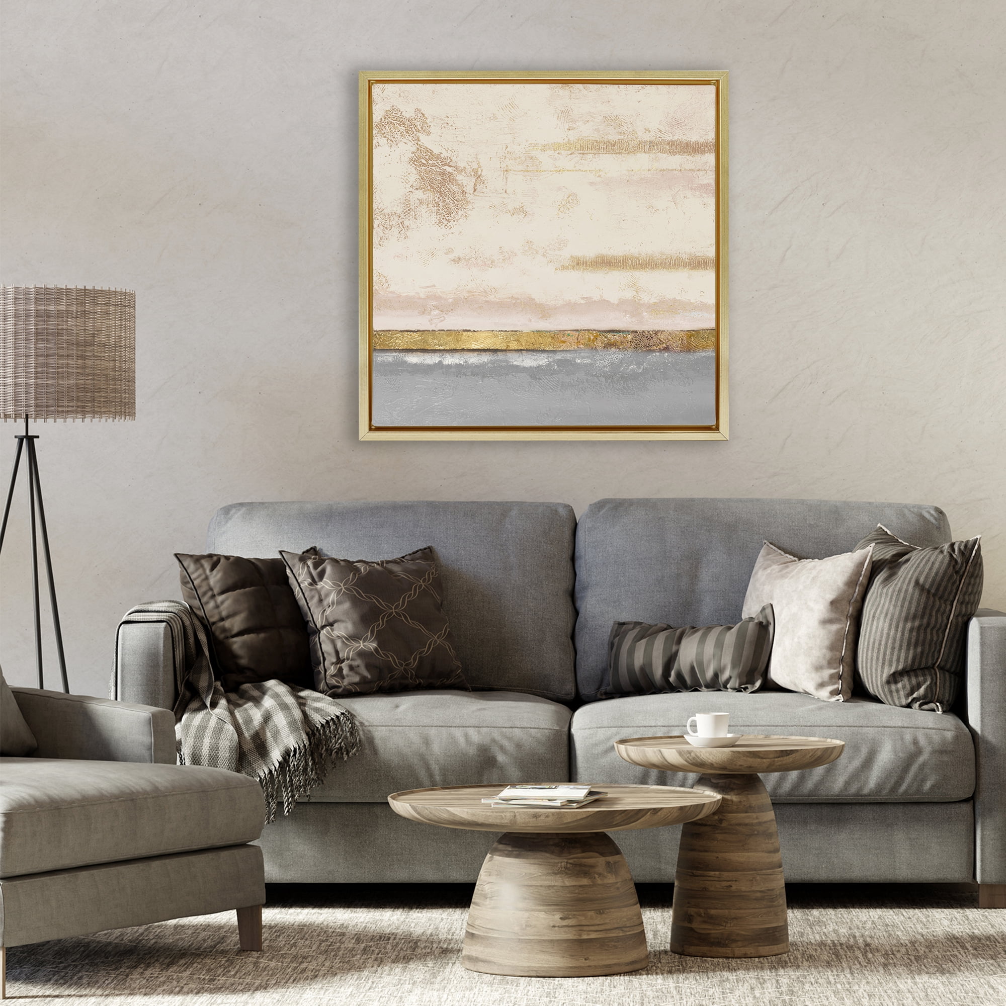 Stupell Industries Soft Sea Abstract Gold Framed Floater Canvas Wall Art, design by Patricia Pinto