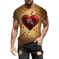 thumbnail image 2 of Men's Short Sleeve Valentine's Day T-Shirt Love Round Neck Casual Valentine Print Top Gold XL, 2 of 5