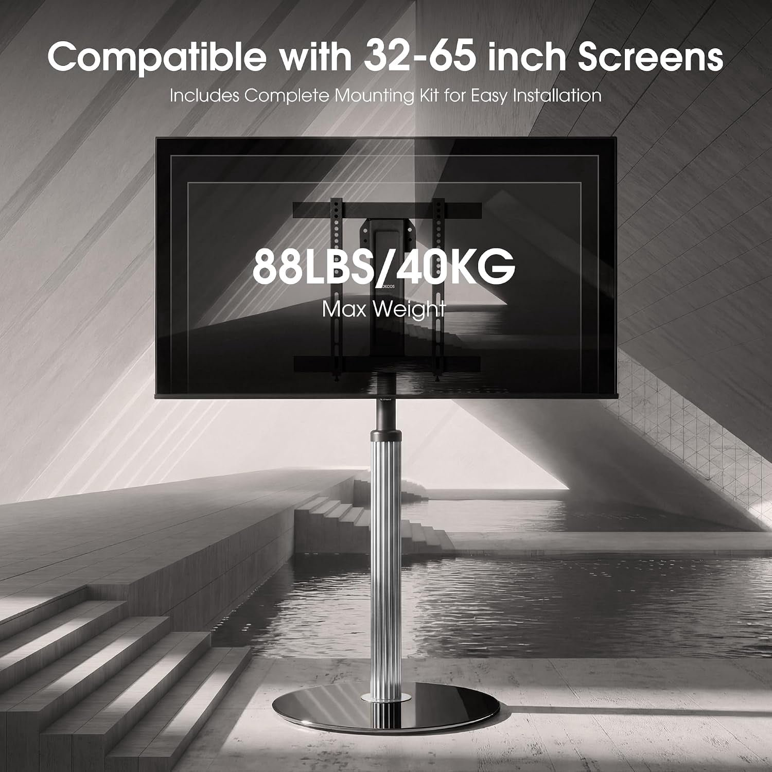 AOKCOS Floor TV Stand for 32–65 Inch TVs, Silver, Swivel & Tilt, Height Adjustable, Grilux Series