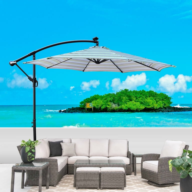 10 ft Outdoor Patio Umbrella Solar Powered LED Lighted Sun Shade Market  Waterproof 8 Ribs Umbrella with Crank and Cross Base for Garden Deck  Backyard Pool Deck Swimming Pool, Blue Stripe - Walmart.com