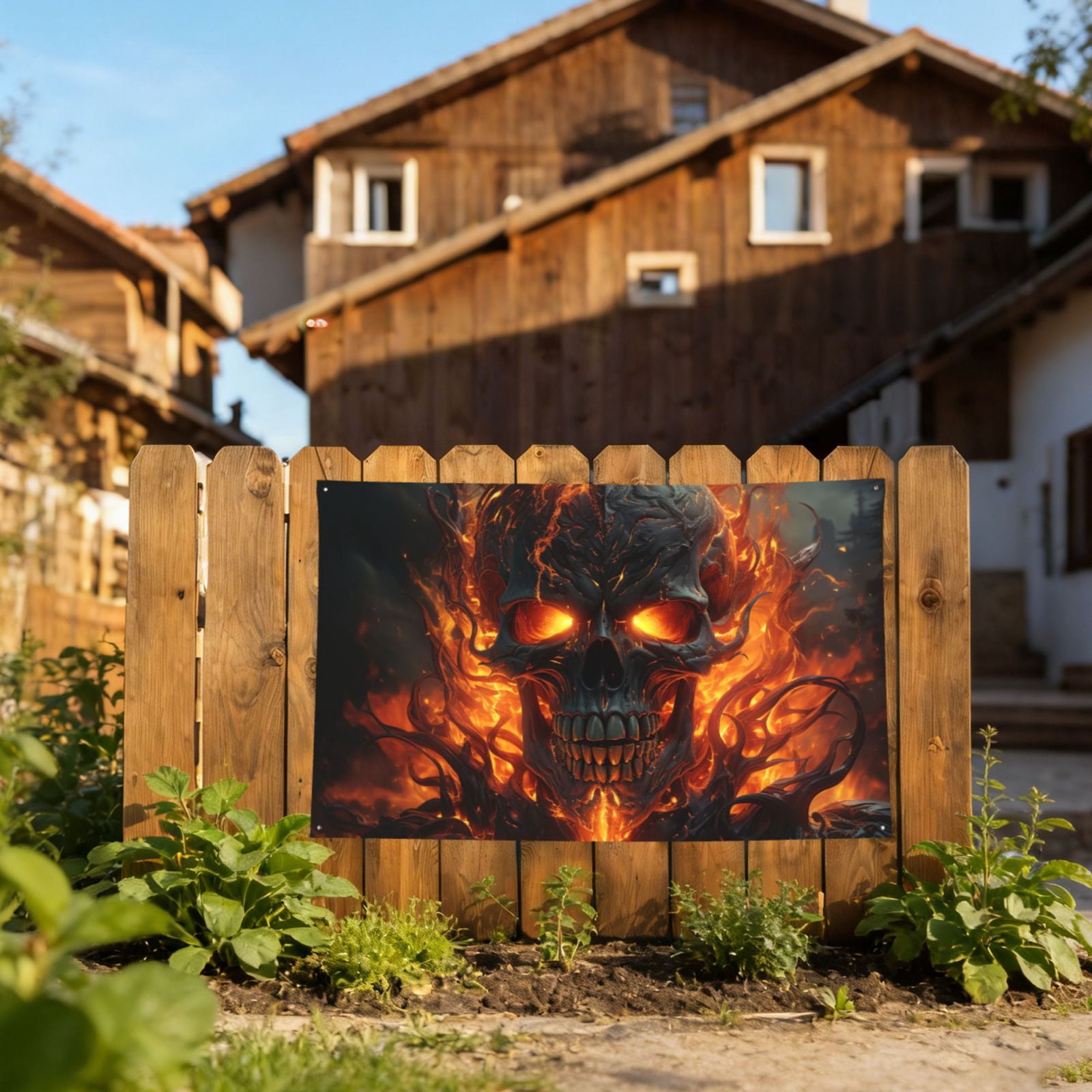 Fire Skull Gothic Cool Four Hole Decorated Banner Flag for Garden Yard Home Decoration Indoor Outdoor 4x6 Ft