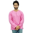 thumbnail image 1 of Atasi Men's Baby Pink Short Kurta Round Keyhole Neck Cotton Shirt-Small, 1 of 6