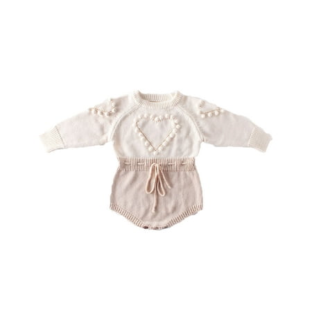 

Dewadbow Lovely Winter Baby Girl Romper Knitting Long Sleeve Warm Heart Jumpsuit