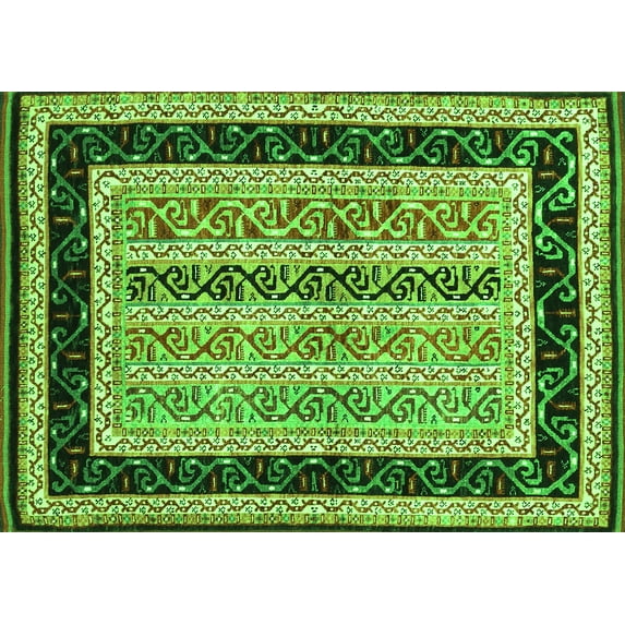 Ahgly Company Indoor Rectangle Abstract Green Contemporary Area Rugs, 7' x 9'
