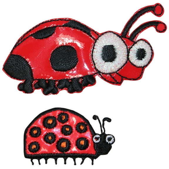 ID 0415AB Set of Cute Ladybug Patches Bug Vinyl Embroidered Iron On Applique