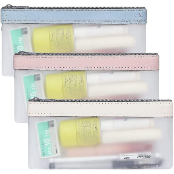 Juego de 3 estuches para lápices, estuches transparentes para lápices, estuche para bolígrafos con cremallera de TPU, estuche para guardar lápices, neceser de maquillaje para mujer