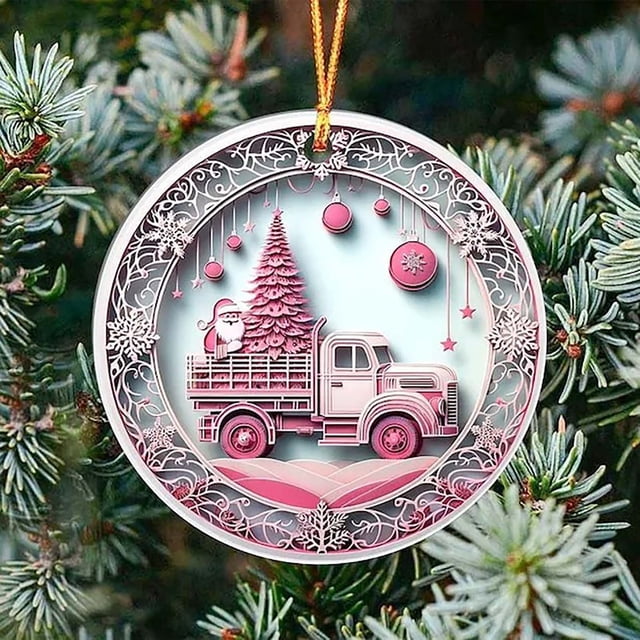 Wmhnj Colgante navideño redondo cncavo de acrlico texturizado para coche, oficina o decoracin navideña
