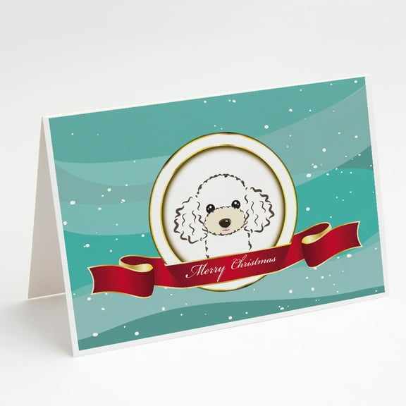 White Poodle Merry Christmas Greeting Cards and Envelopes Pack of 8