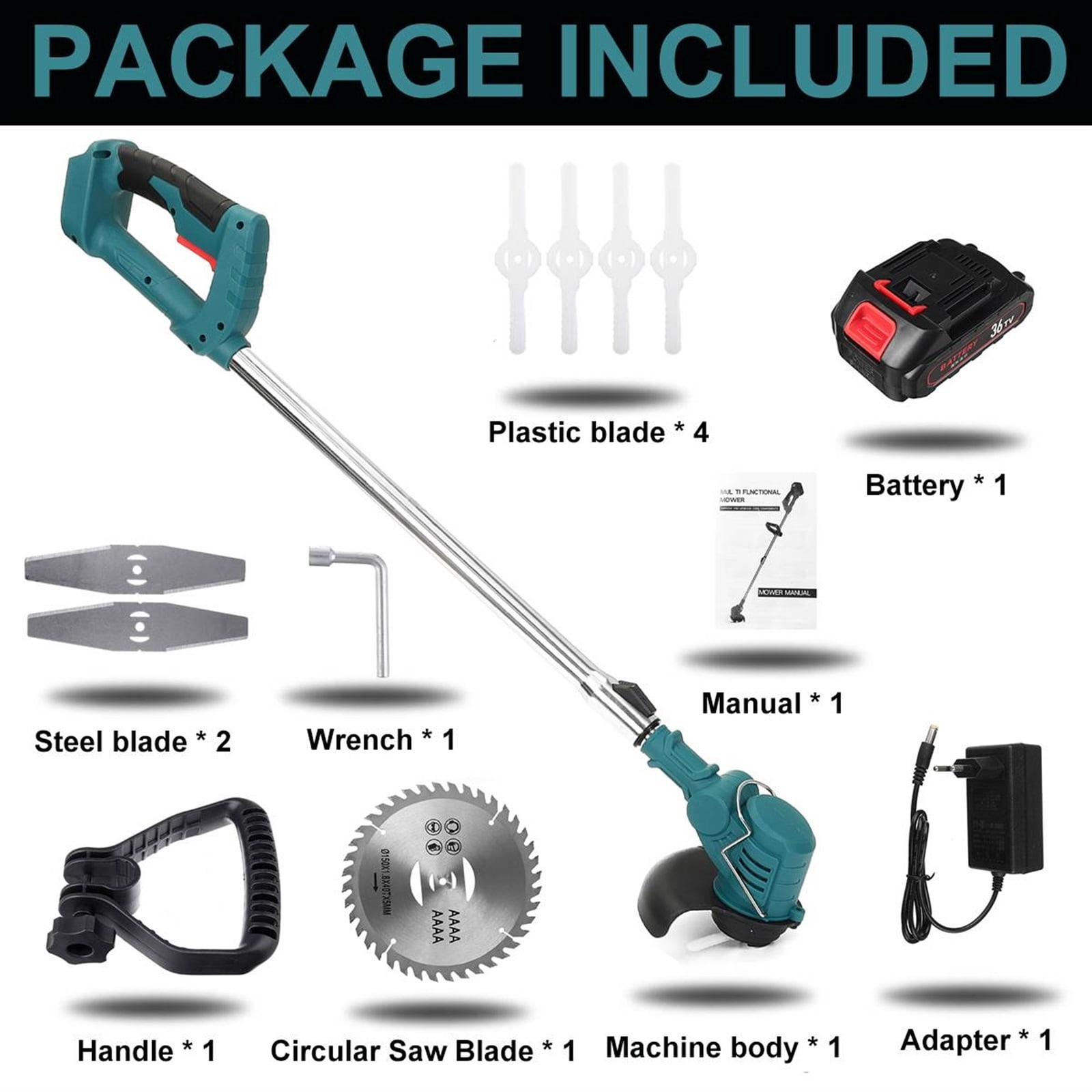 24V 1880W 3 IN 1 Electric Lawn Mower 13000Rpm Cordless Grass Trimmer Length Adjustable Cutter For 18V Battery ,Efficient Cutting