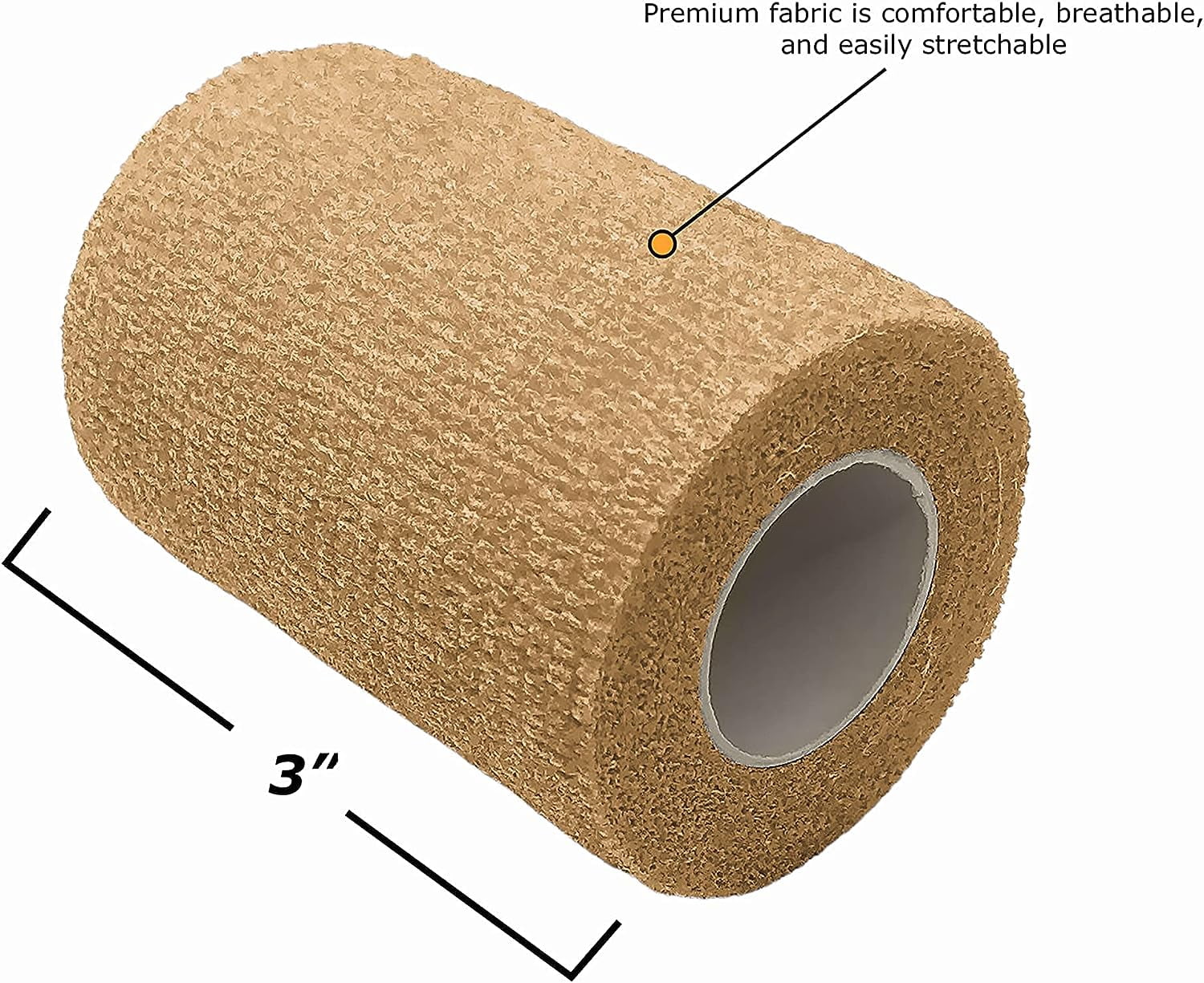 Endure Cohesive Bandage Wrap, Self Adherent Wrap 3 inch x 5 yd, Adhesive Flexible Breathable First Aid Gauze, Stretchable and Ideal for Athletic Use, Box of 12, Tan Color