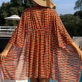 thumbnail image 3 of WREESH Womens 3 Piece Swimsuits Print Bikini Set with Kimono Beach Cover Ups Mesh Blue Solid Color Patchwork Top Bow Swimsuit Set Bathing Suit Orange, 3 of 9