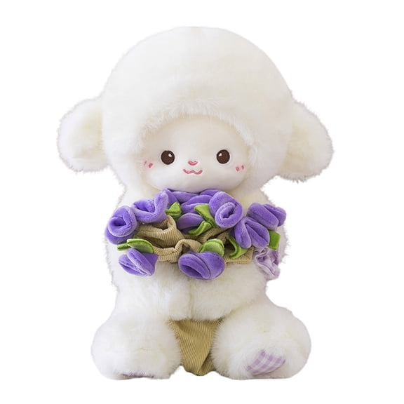 Tootee Adorable Wool Toy Lamb with Magnetic Hand-Flower & Rose Cap, Converts to Flower Hat, Soft Plush Stuffed Animal for Kids Gifts