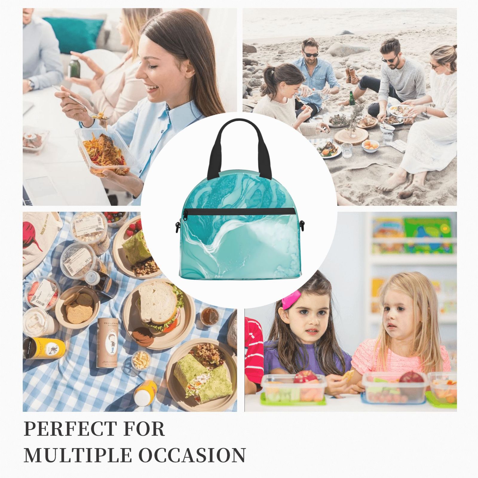 Ratiio Teal Turquoise 1 Pattern Lunch Bag ,Insulated Lunch Box, Small Leakproof Cooler Food Lunch Containers Reusable High Capacity Lunch Tote Bags
