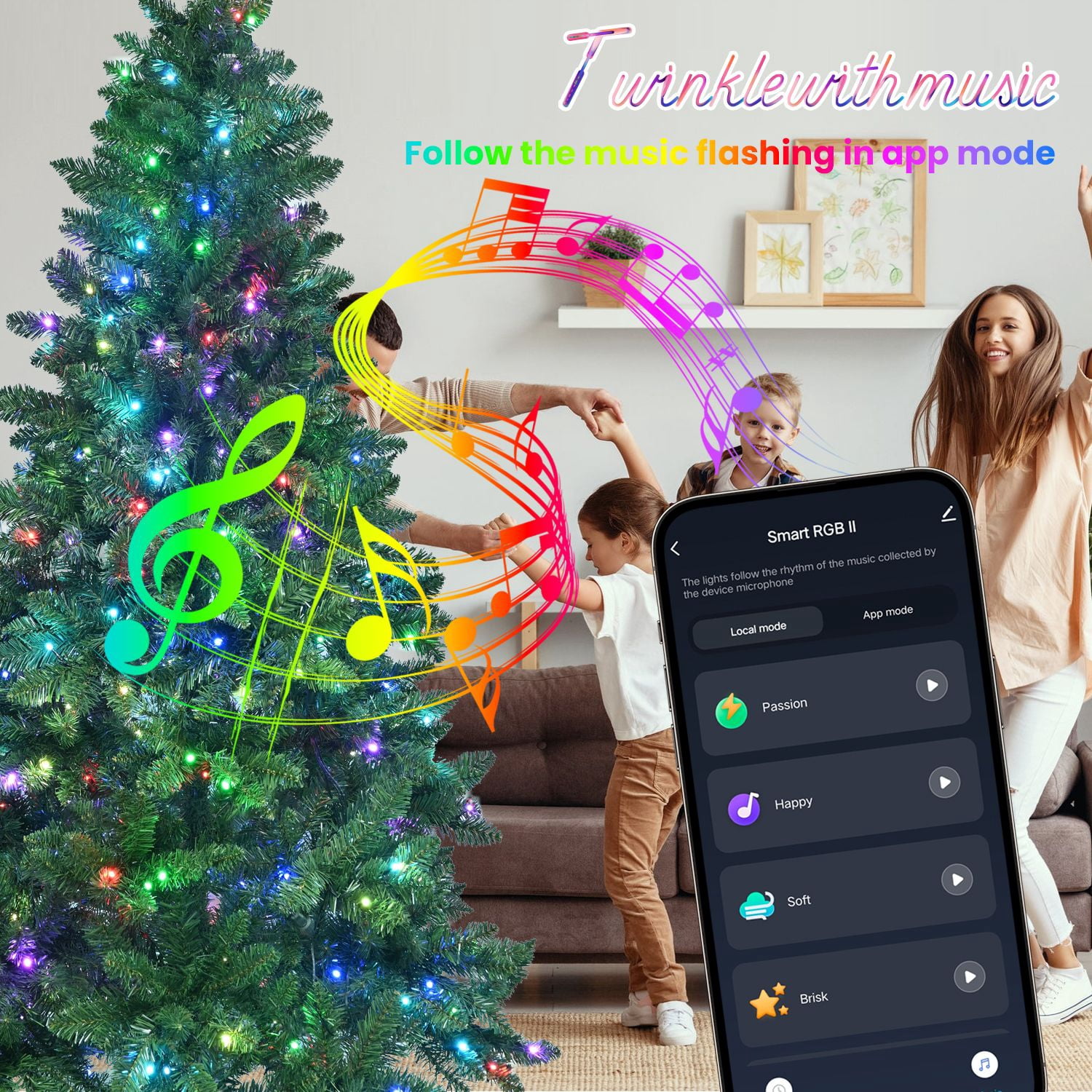 9ft Green Christmas Tree with 620 WiFi-Controlled RGB LED Lights, 1721 PVC Tips, 38 Light Functions, Music Sync, Hinged Structure & Metal Stand – Smart App-Controlled Holiday Tree