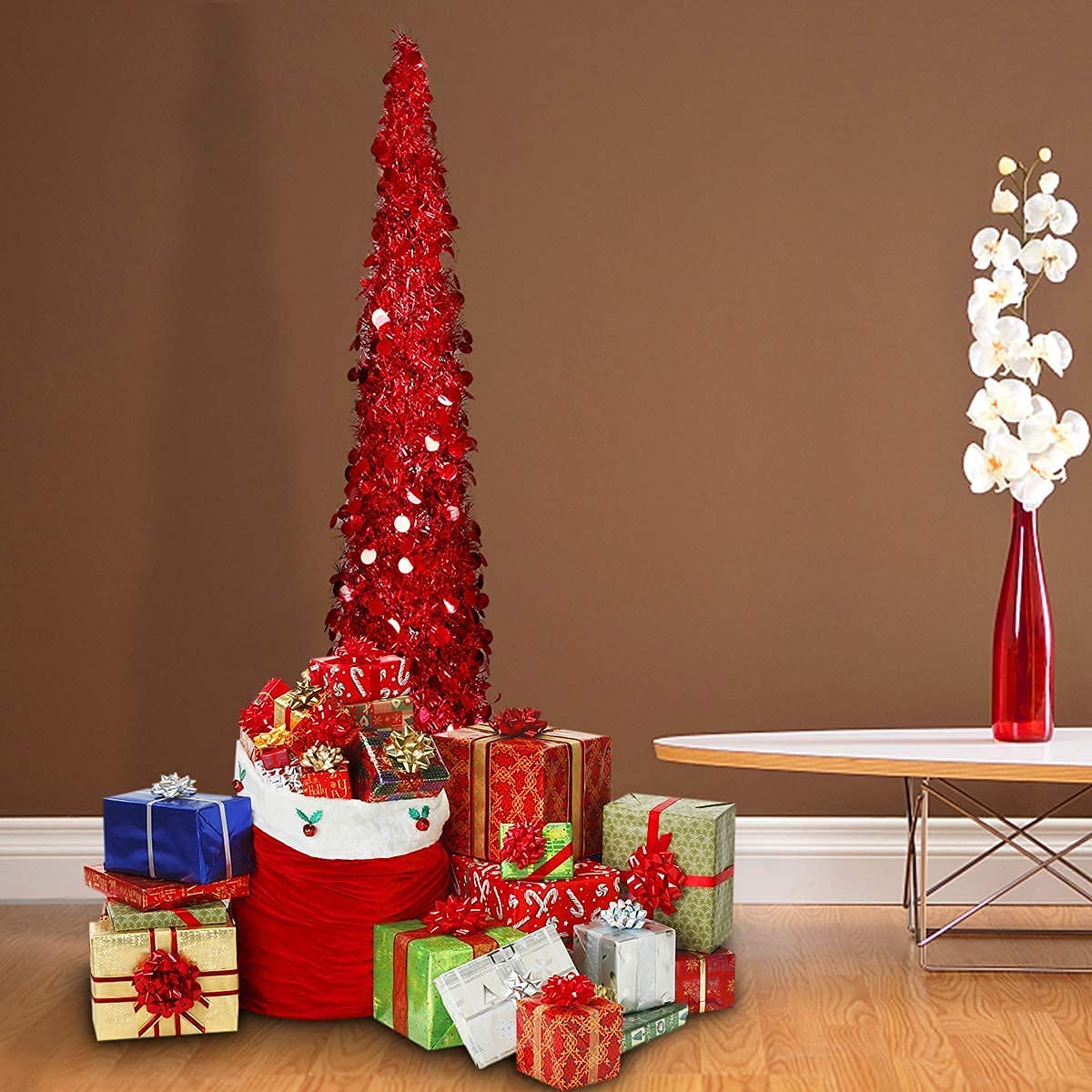 Buy Pop Up Christmas Tinsel Tree with Lights Collapsible Colorful