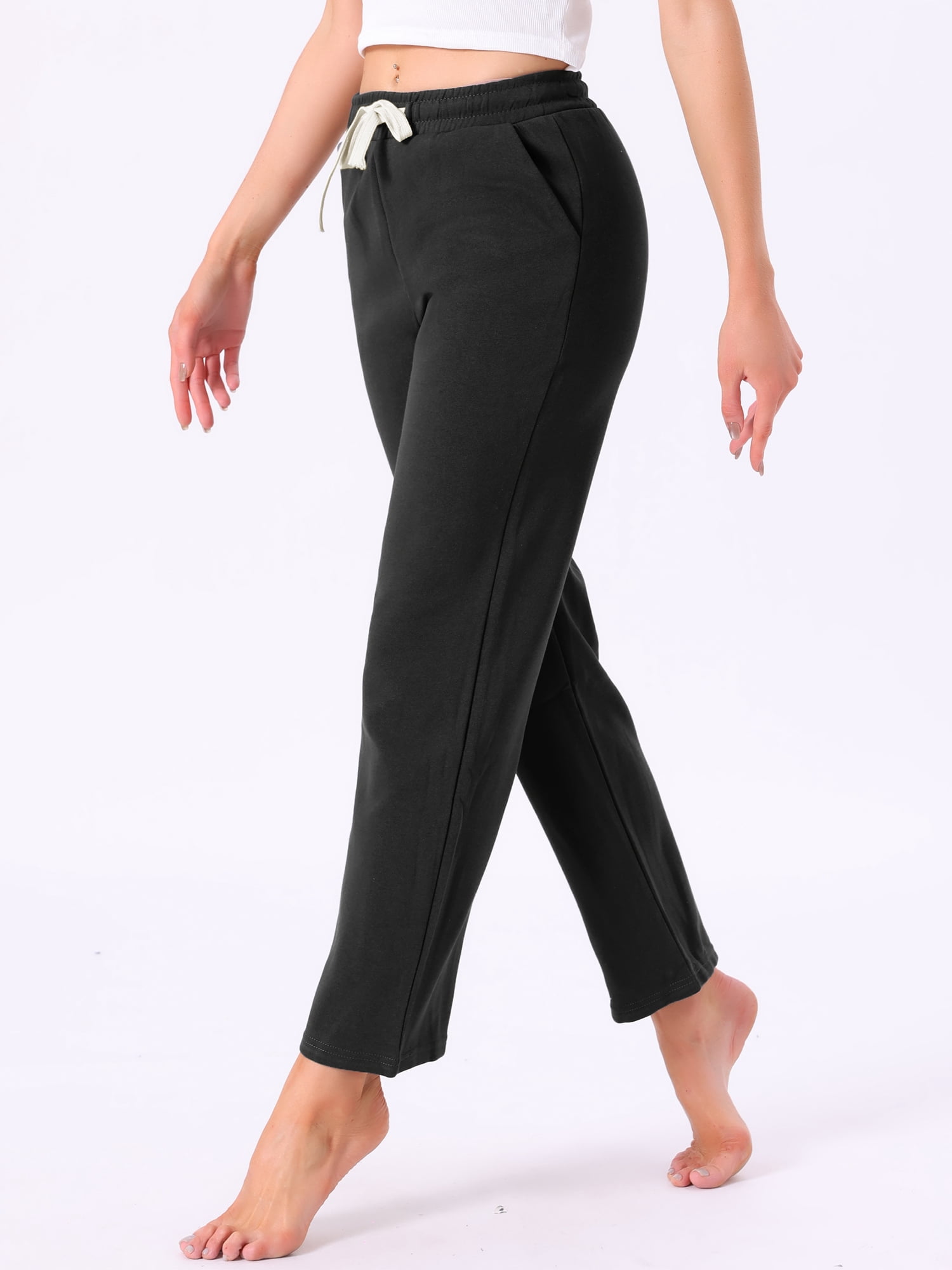 DARING DIVA Women's Cotton Straight Elastic Waist Drawstring Lounge Pants S Black