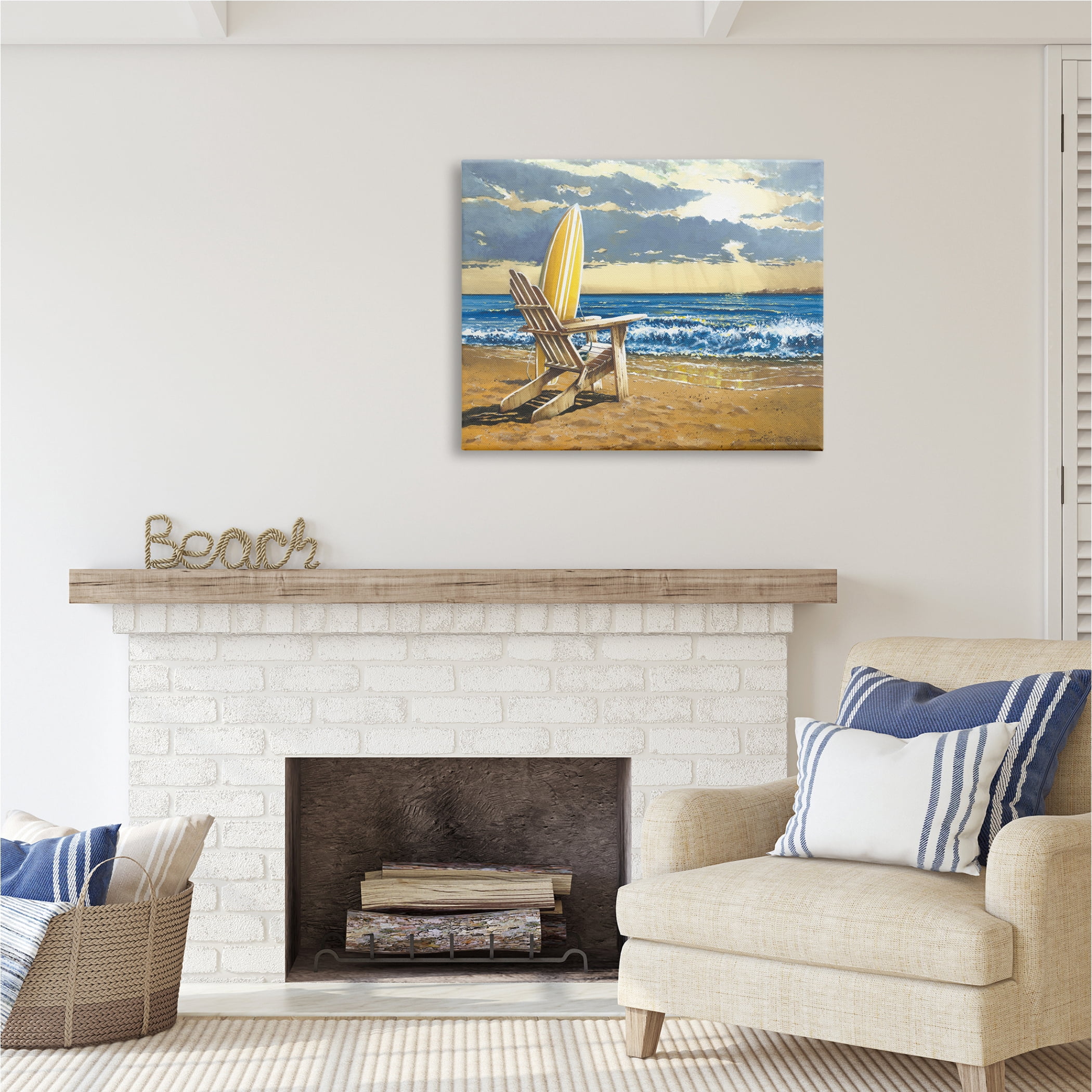 Stupell Industries Surfboard & Beach Waves Nature Painting Gallery Wrapped Canvas Print Wall Art, 40 x 30