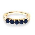 thumbnail image 2 of Gem Stone King 18K Yellow Gold Plated Silver Blue Sapphire Wedding Band Ring for Women (1.25 Cttw, Round 3.5MM, Gemstone September Birthstone, Available in Size 5, 6, 7, 8, 9), 2 of 4