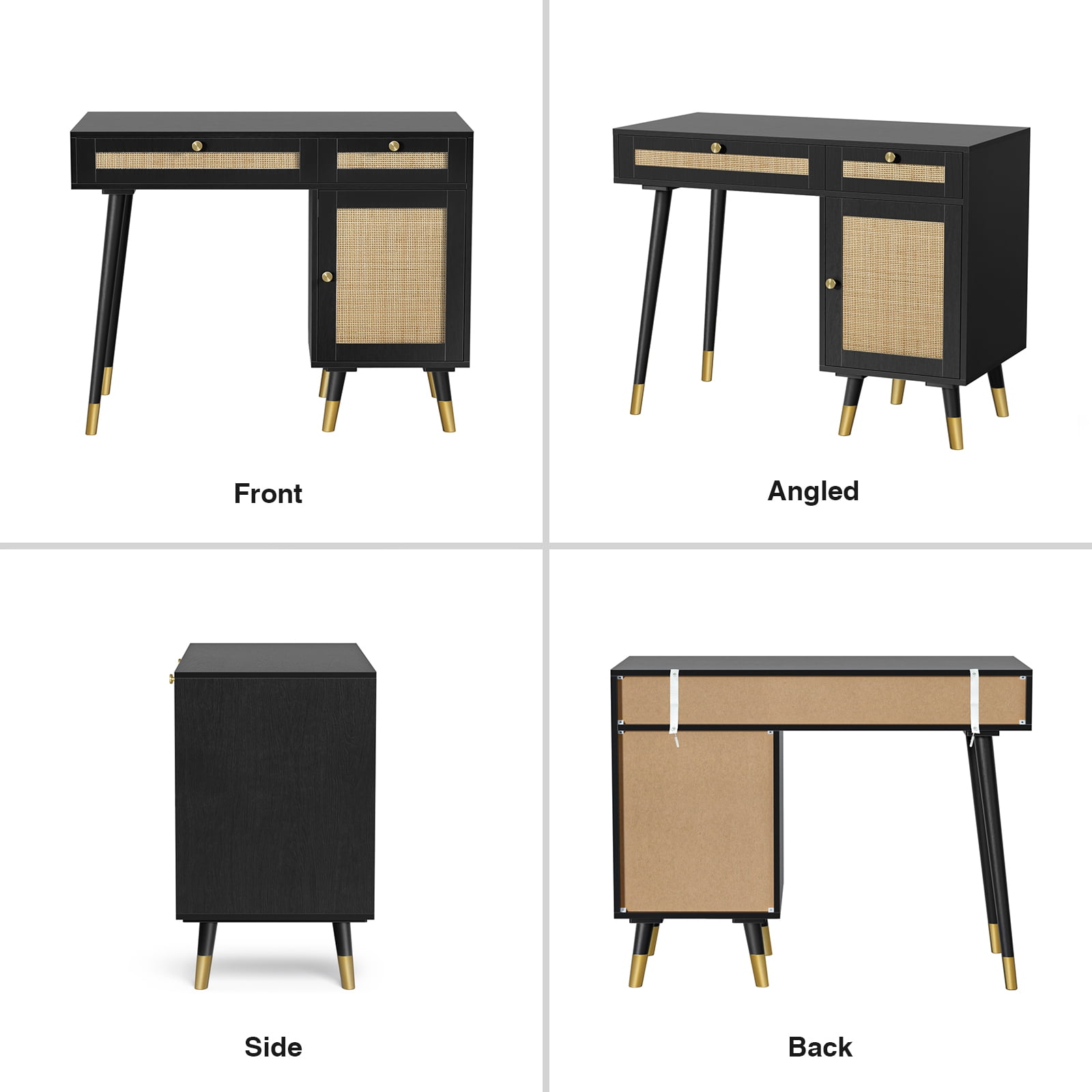 Eumyviv Multipurpose Rattan Furniture, Desktop Computer Desk with Storage, Office Room Desk, Black D0005