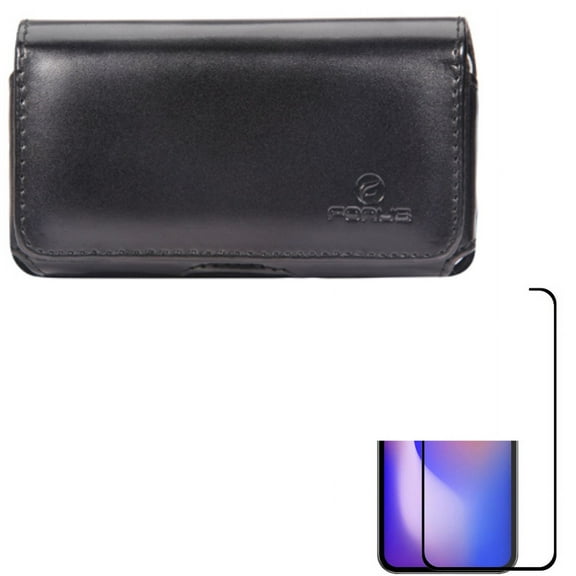 Case Belt Clip & Screen Protector for iPhone 13 Pro ONLY - Leather Swivel Holster Loops Cover   Anti-Glare Tempered Glass Matte 3D Curved Edge Combo