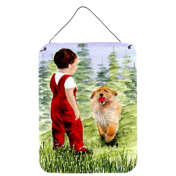 Little Boy with his Golden Retriever Wall or Door Hanging Prints