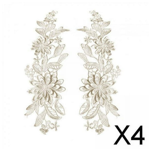 4x 1 Par de Apliques de Flores de Encaje, Adornos de Tela de Encaje, Parches Bordados Florales para Manualidades de Costura DIY, Decoración, Chaquetas 4 piezas