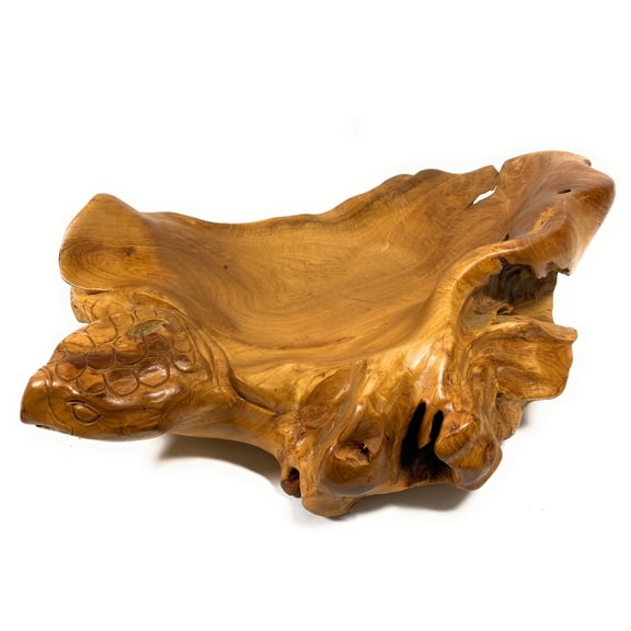 Unique Teak Root Bowl w/ Carved Turtle 27" X 20" X 8" - Centerpiece | #cin04a