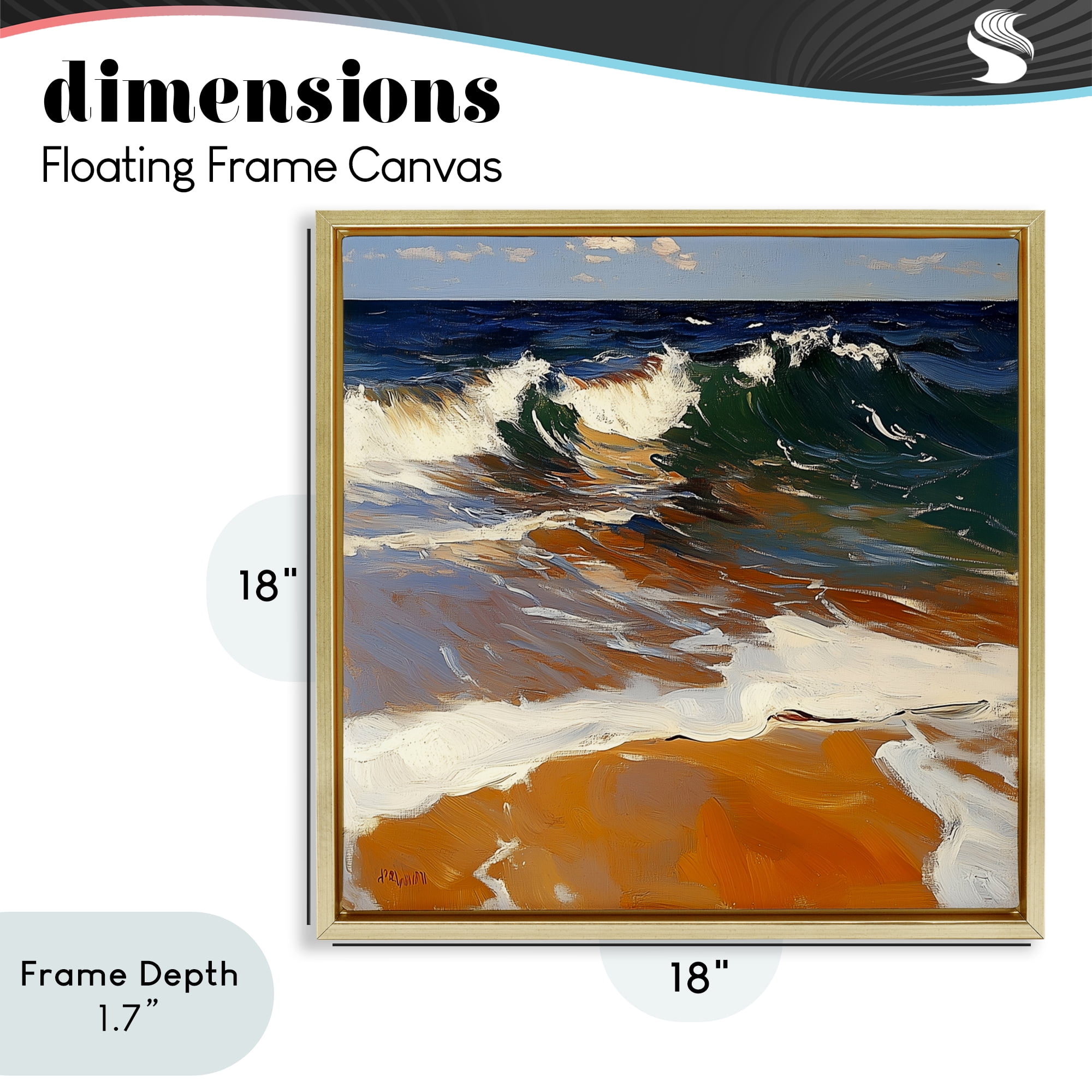 Stupell Industries Glassy Wave Break Gold Framed Floater Canvas Wall Art, design by Walker Noble