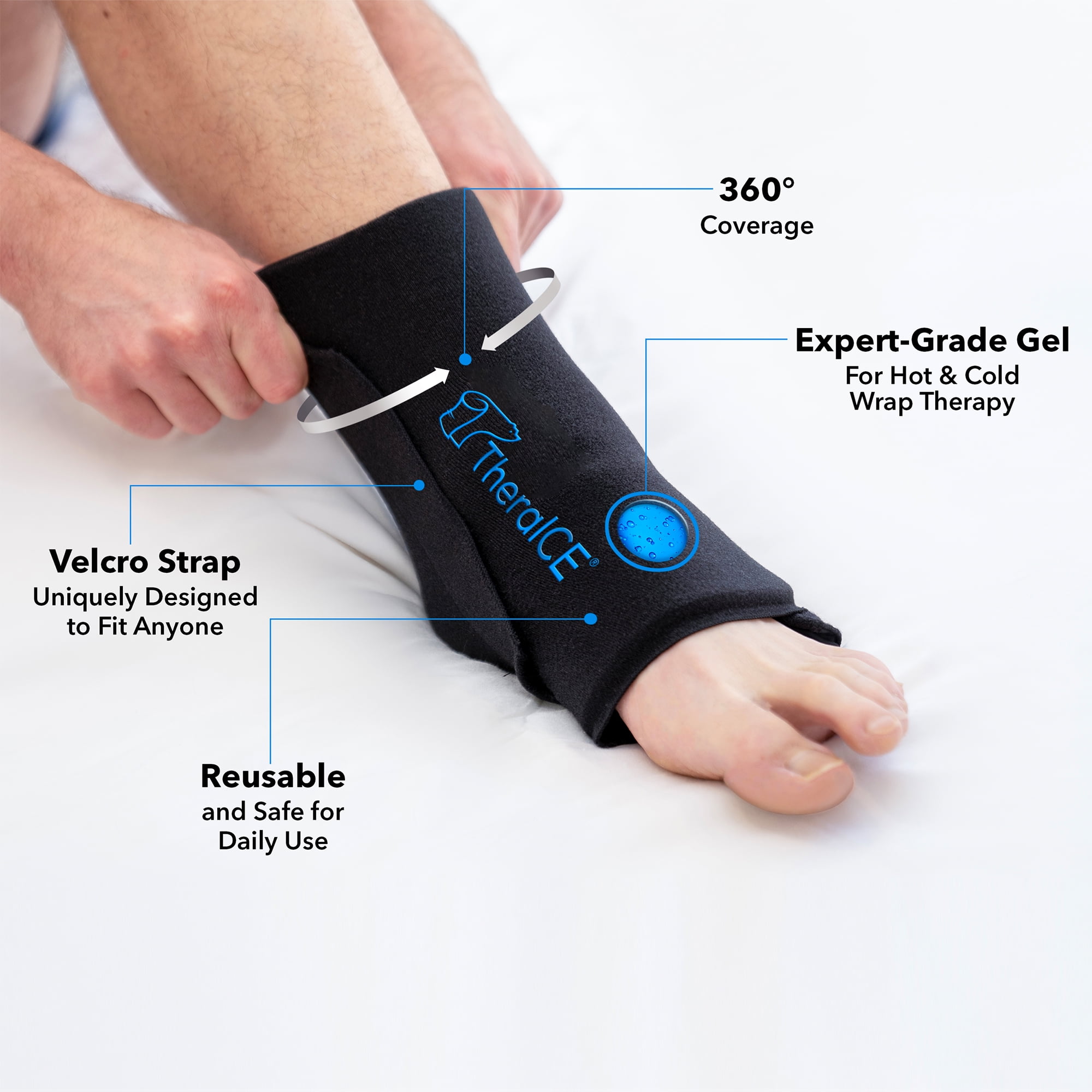 (6 pack) TheraICE Knee Ice Pack Compression ANYSleeve for Injuries, Reusable Gel Cold Pack Brace for Elbow & Calf - Cold Wrap Pain Relief (One Size Fits Most)