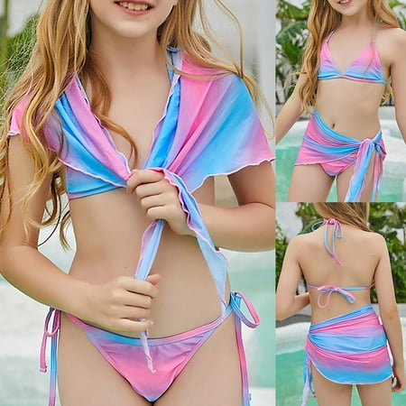 

Gubotare Girls s Swimsuit Three Piece Rainbow Bikini Swimsuit For 6 To 14 Years Swimming Pool Hot Spring Cute Bathing Suit Girls Pink 12-14 Years
