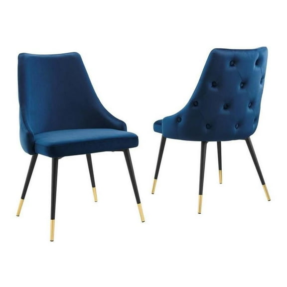 Pemberly Row 17.5" Modern Velvet Dining Side Chairs in Gold/Navy(Set of 2)
