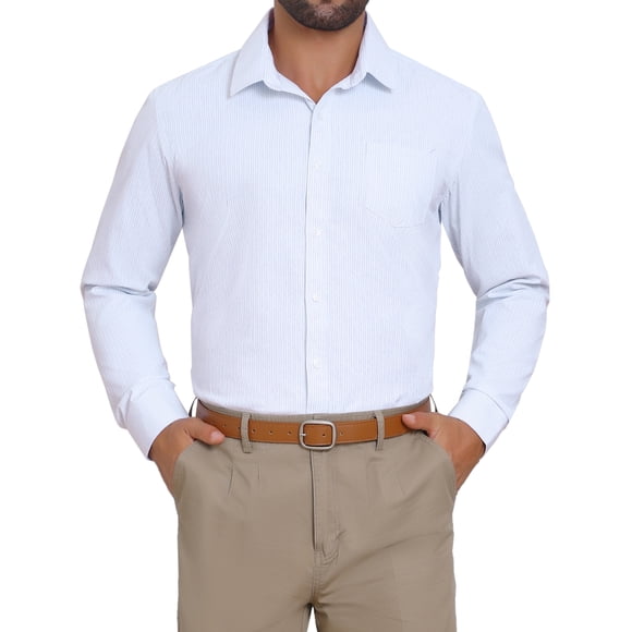 Camisas de vestir de rayas INSPIRE CHIC para hombres, camisa de botones de manga larga a rayas L blanca