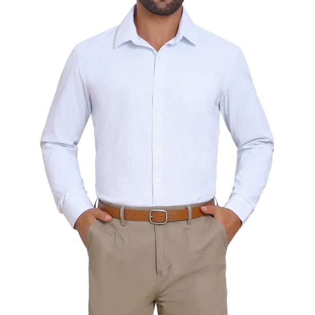Camisas de vestir de rayas INSPIRE CHIC para hombres, camisa de botones de manga larga a rayas L blanca