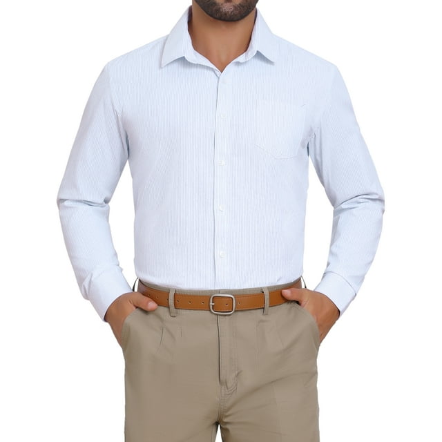 Camisas de vestir de rayas INSPIRE CHIC para hombres, camisa de botones de manga larga a rayas L blanca