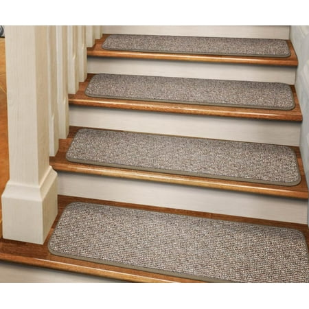 Set of 15 Tape-Down Carpet Stair Treads - Pebble Beige - 8 In. X 23.5 In. - Several Other Sizes to Choose