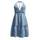 thumbnail image 5 of Vestido de playa sin espalda con escote en V profundo para mujer: cintura ajustable con lazo, bajo con volantes de malla, largo mini corto, 5 of 5