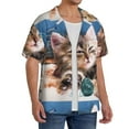 thumbnail image 4 of KLL Playful Cat Print Men's Shirt Short Sleeve Button Down Summer Cuba Beach Shirts- Small, 4 of 7