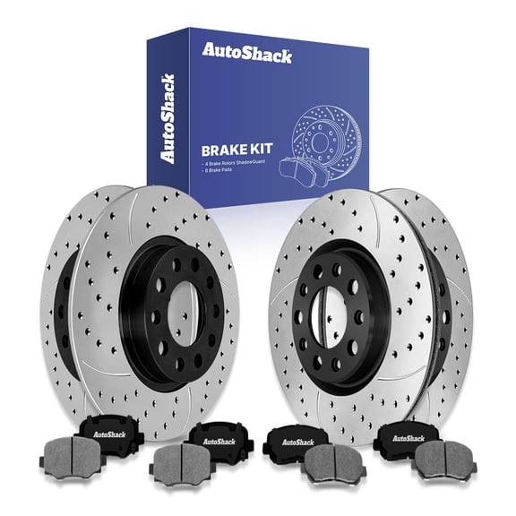 AutoShack Front & Rear Brake Rotors & Ceramic Pads for Chrysler, 200 2015-2017, AWD FWD L4 2.4L V6 3.6L - E-Coated Drilled & Slotted - ShadowGuard