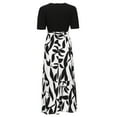thumbnail image 2 of Wedding Guest Dress Plus Size, Women's Fashion Casual Round-Neck Short Sleeve Printing High Waist Dress(Khaki,L), 2 of 8