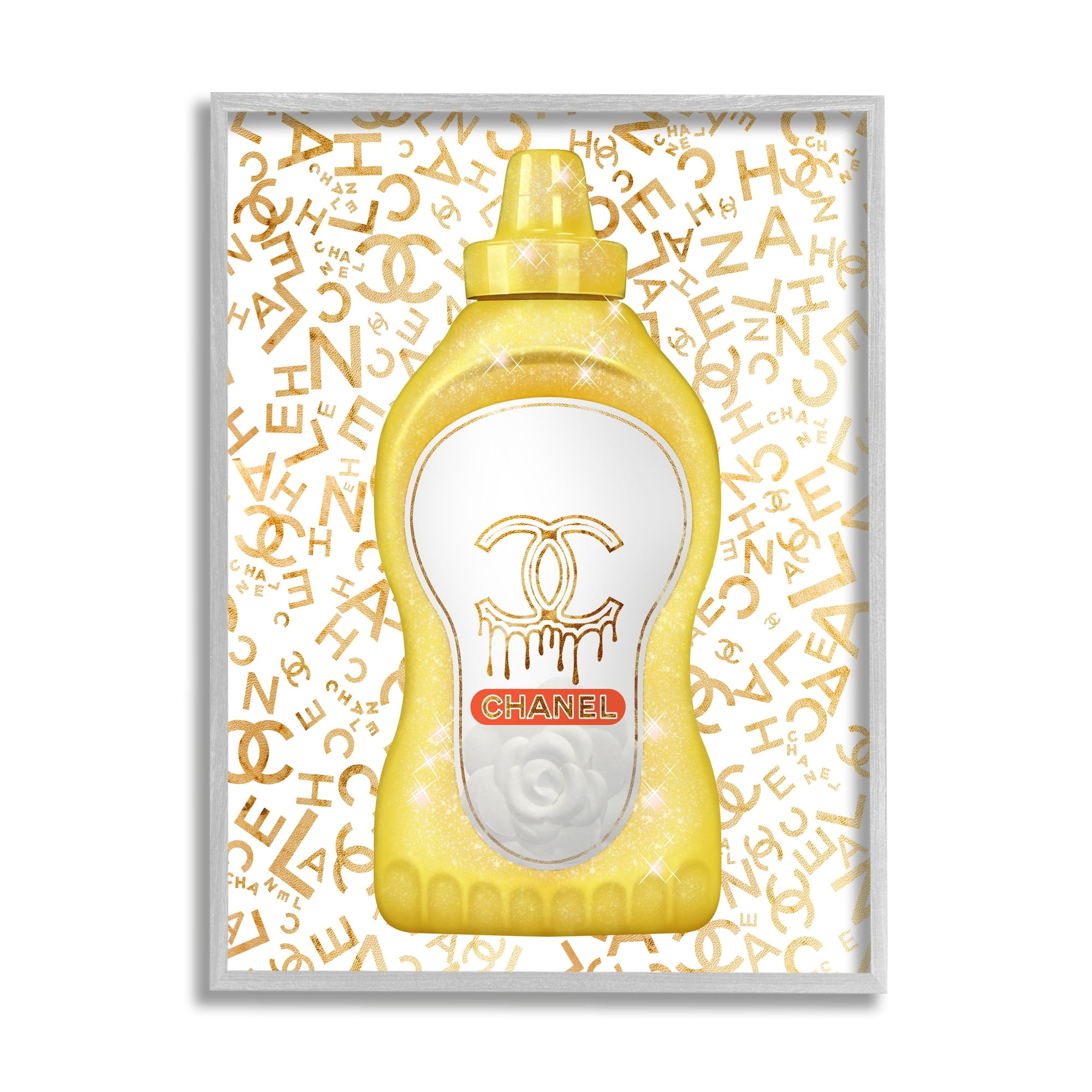 Stupell Industries Glitzy Fashion Bling Kitchen Condiment Mustard Bottle Graphic Art Gray Framed Art Print Wall Art, Design by Ziwei Li