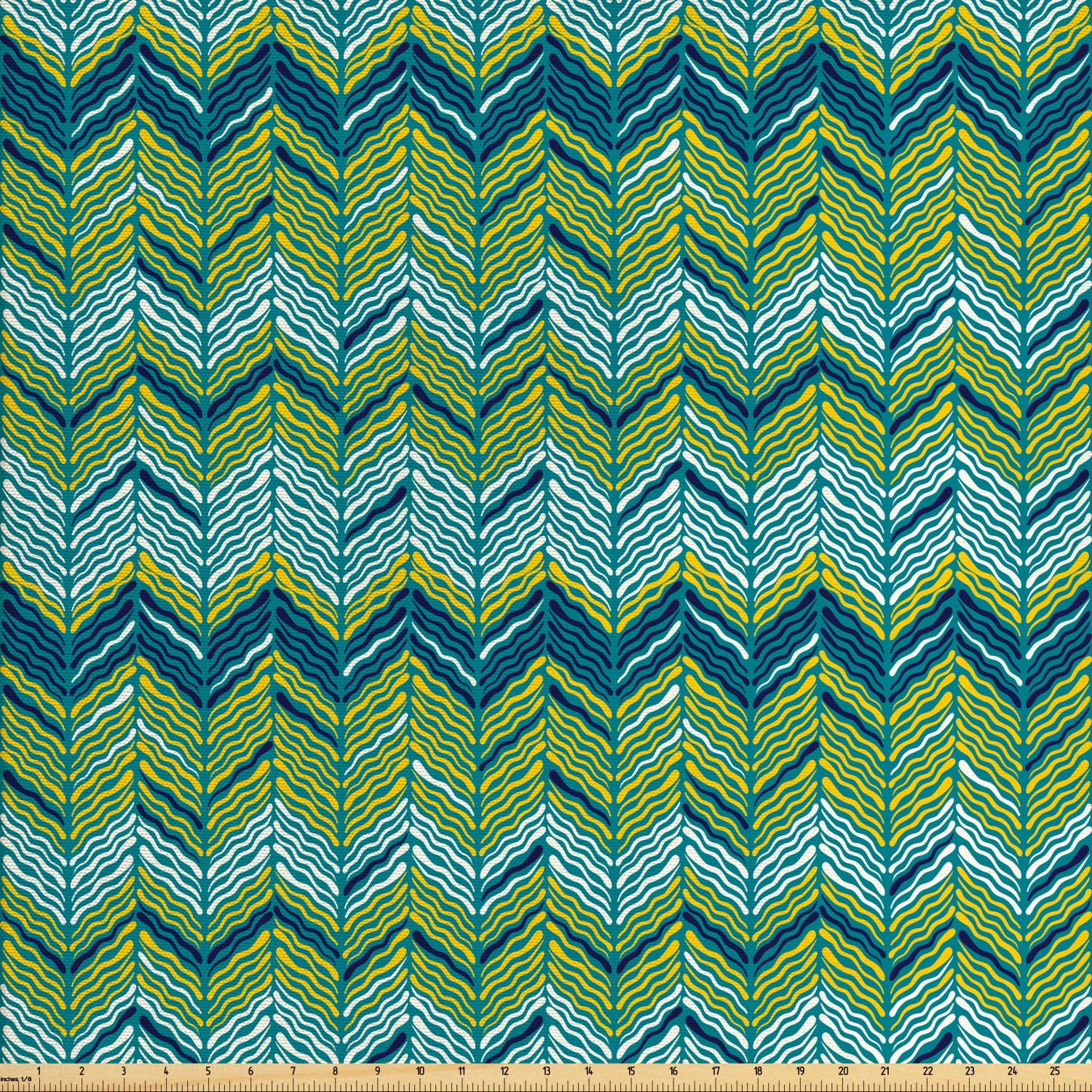 Herringbone Fabric by The Yard, Abstract Arrangement of Wavy Stripes