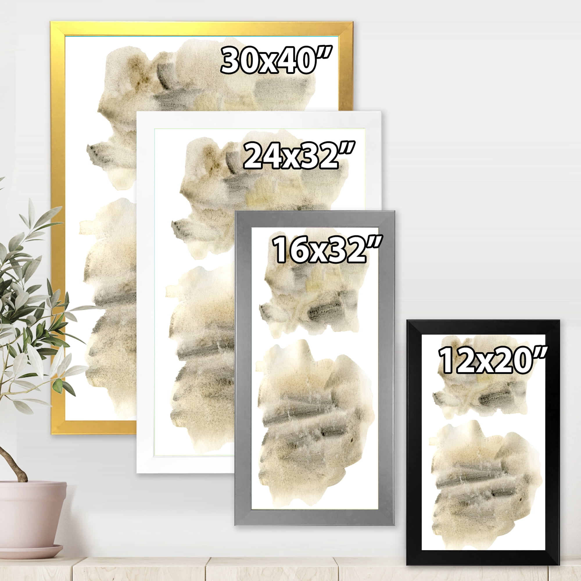 Designart 'Beige and Black Clouds' Modern Framed Art Print
