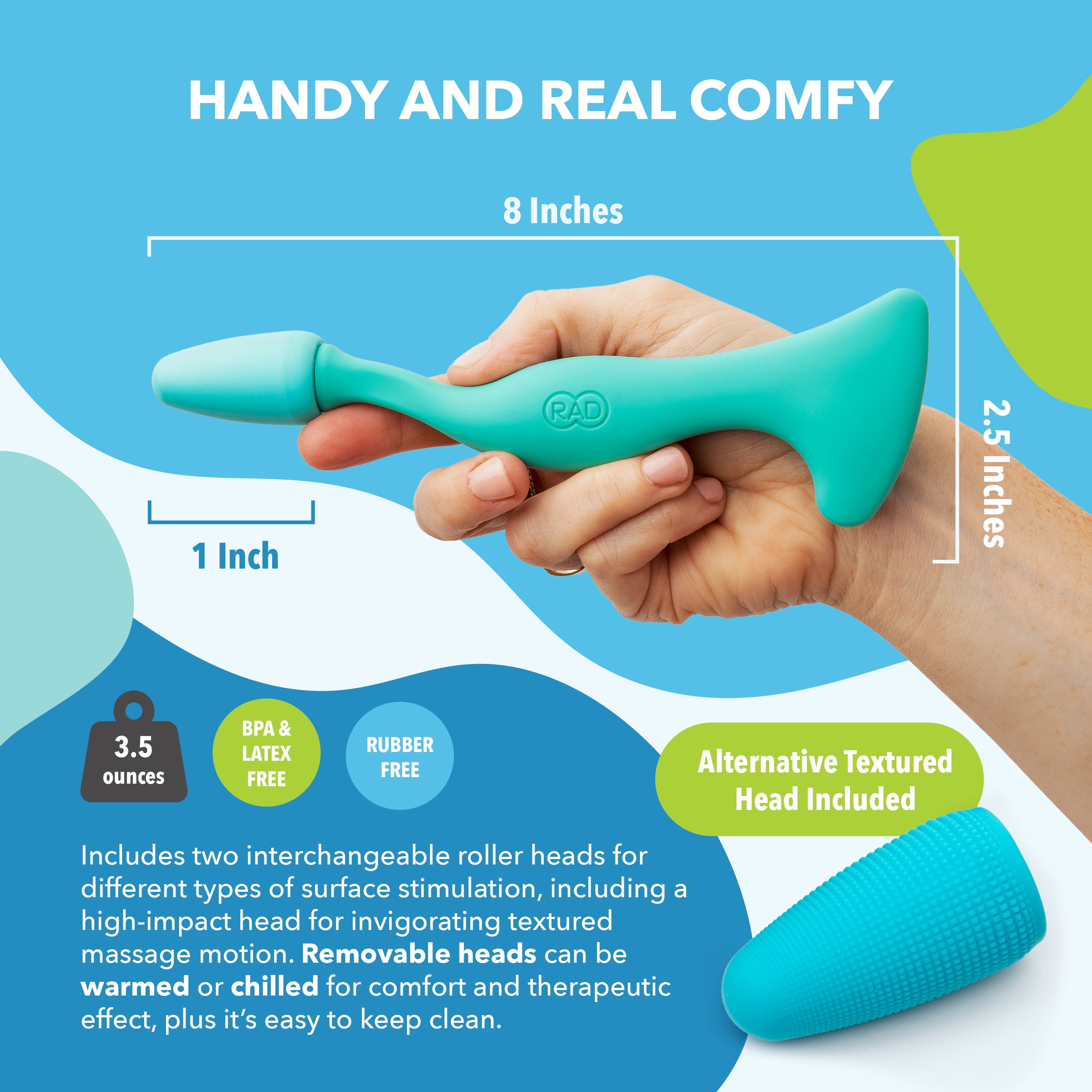RAD Facial Roller - 2-in-1 Jade Roller & Gua Sha Style Tool, Silicone Handle, skin Care, Rolling & Scraping Massage Therapy
