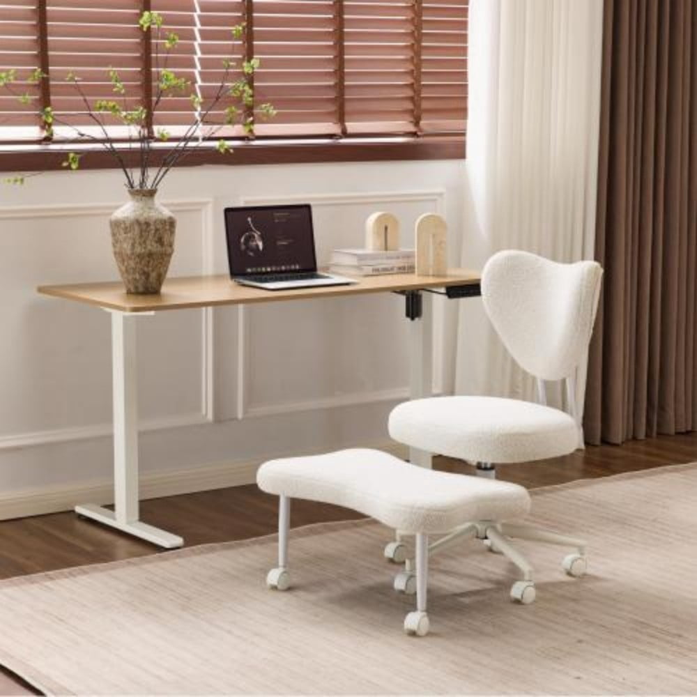Meditation Chair, Ergonomic Cross Legged Office Chair with Lumbar Support, Height Adjustable Seat Cushion, 360° Swivel Casters, Beige