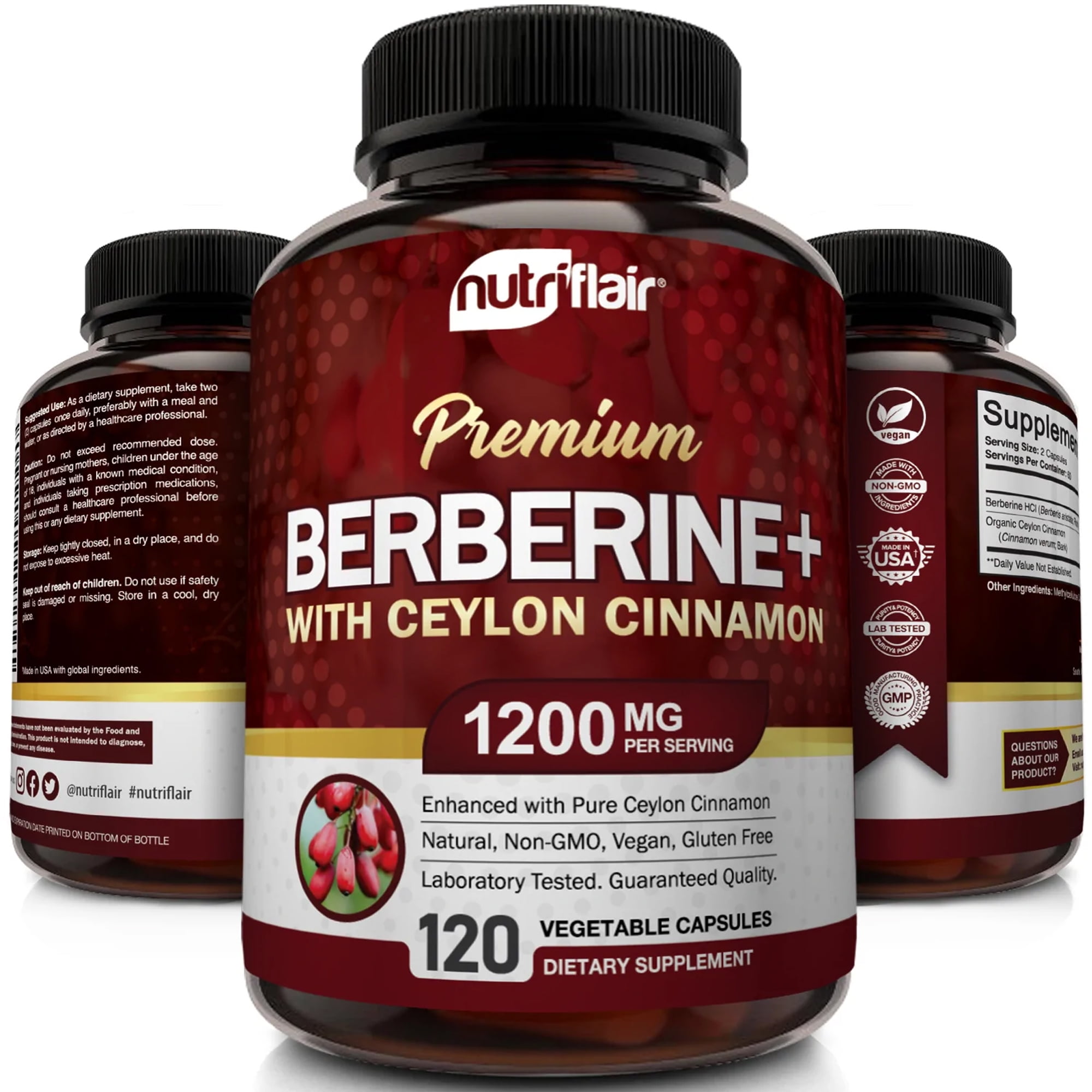 NutriFlair Berberine Supplement with Ceylon Cinnamon Antioxidant 120