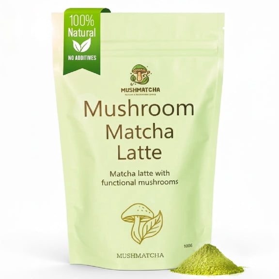 MushMatcha Mushroom Matcha Latte Powdered Tea Vegan with Adaptogens 1 Count 3.5 oz